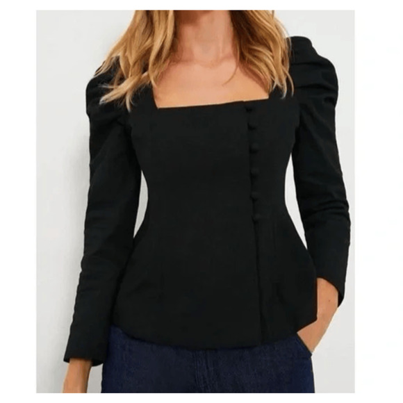 Tuckernuck Long Structured Puff Sleeve Button Calla Black Blouse  Size XS - Picture 1 of 15